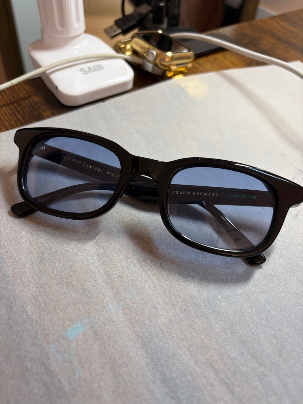 Crap Eyewear Black Frame Sunglasses with Blue Lenses